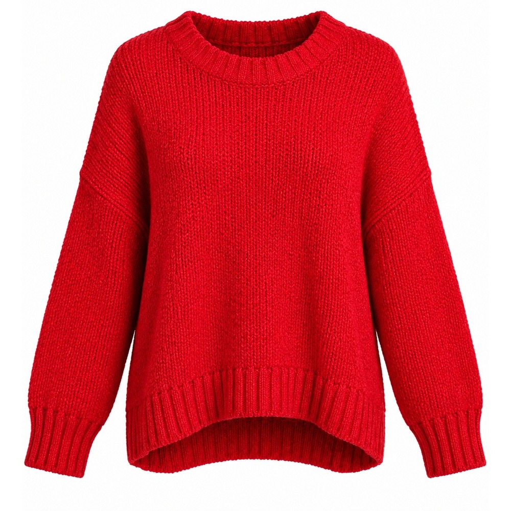 Aerie Red Oversized Chunky Knit Sweater Medium Wool Alpaca Blend Crewneck